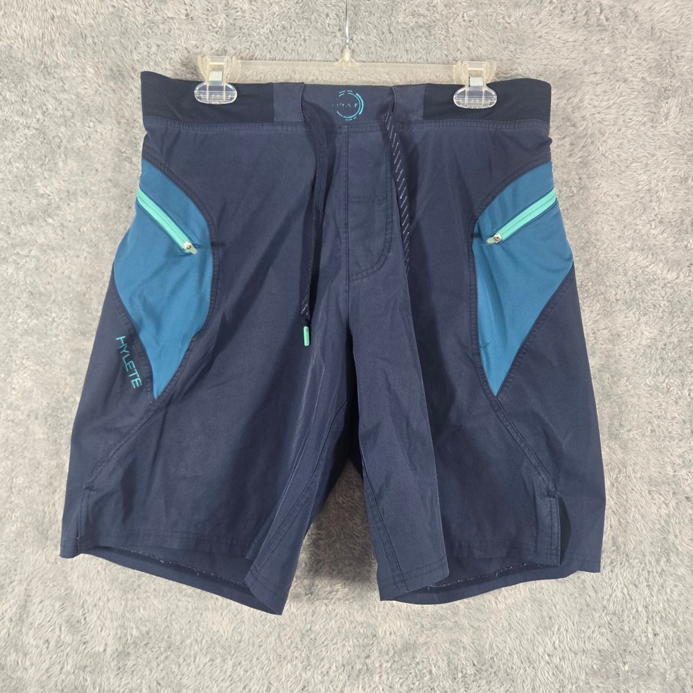 Hylete Mens Athletic Training Shorts Navy Teal Sz Medium Above Knee Gym Workout